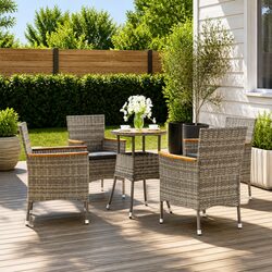 Garden Bistro Set 5 Piece Outdoor Furniture Chairs Table Grey Poly Rattan