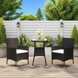 Garden Bistro Set 3 Piece Outdoor Furniture Black PE Rattan Chairs Table with
