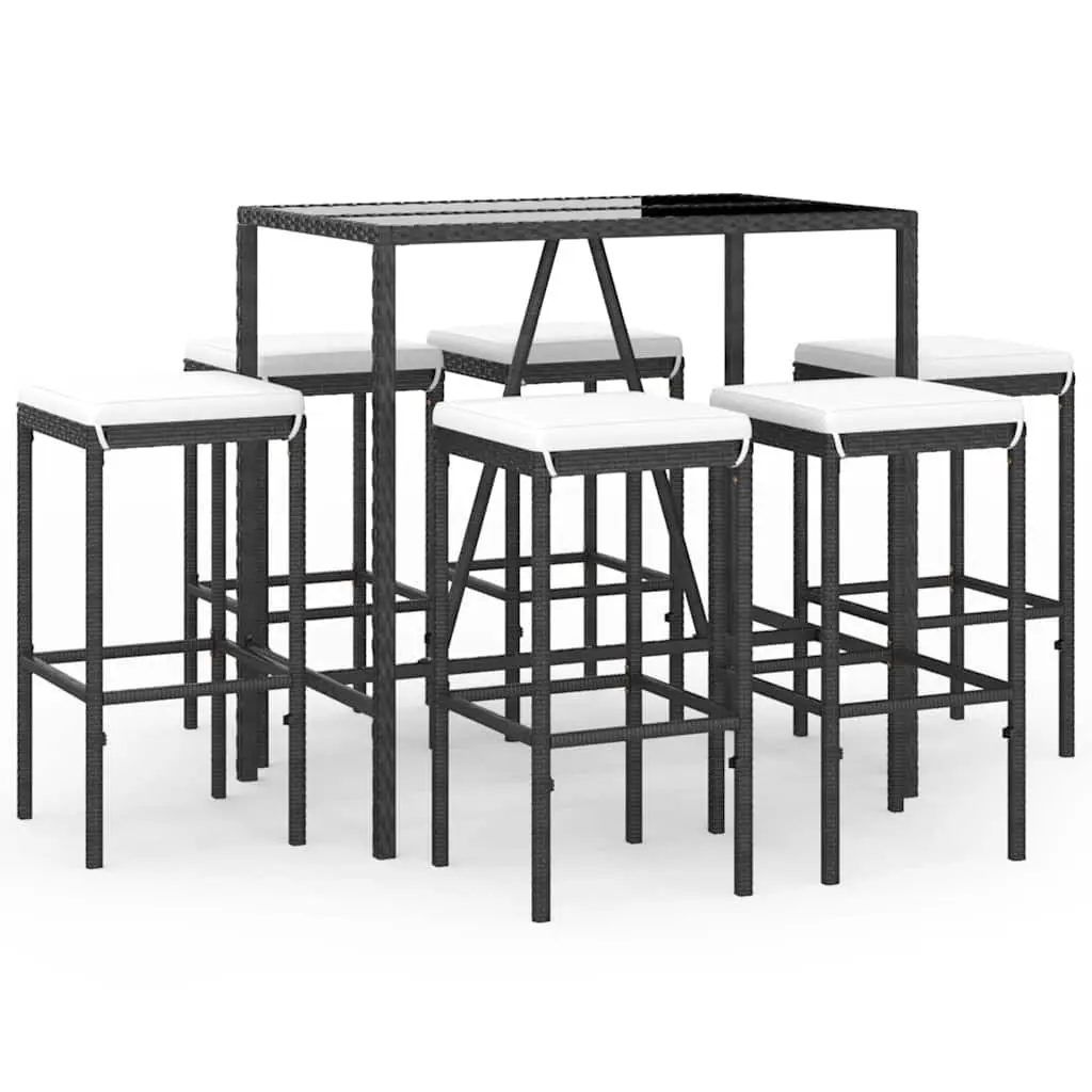 7 Piece Garden Bar Set Outdoor Patio Furniture Black Rattan