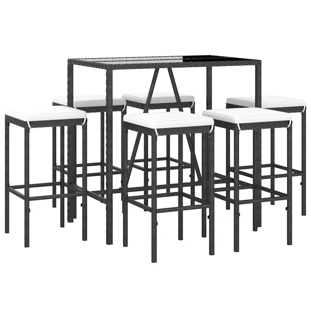 7 Piece Garden Bar Set Outdoor Patio Furniture Black Rattan