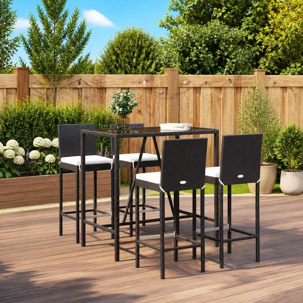5-Piece Black Poly Rattan Bar Set