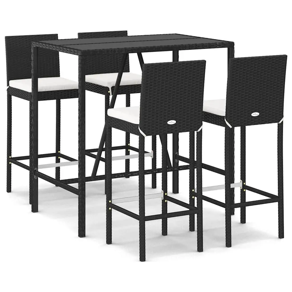 5-Piece Black Poly Rattan Bar Set
