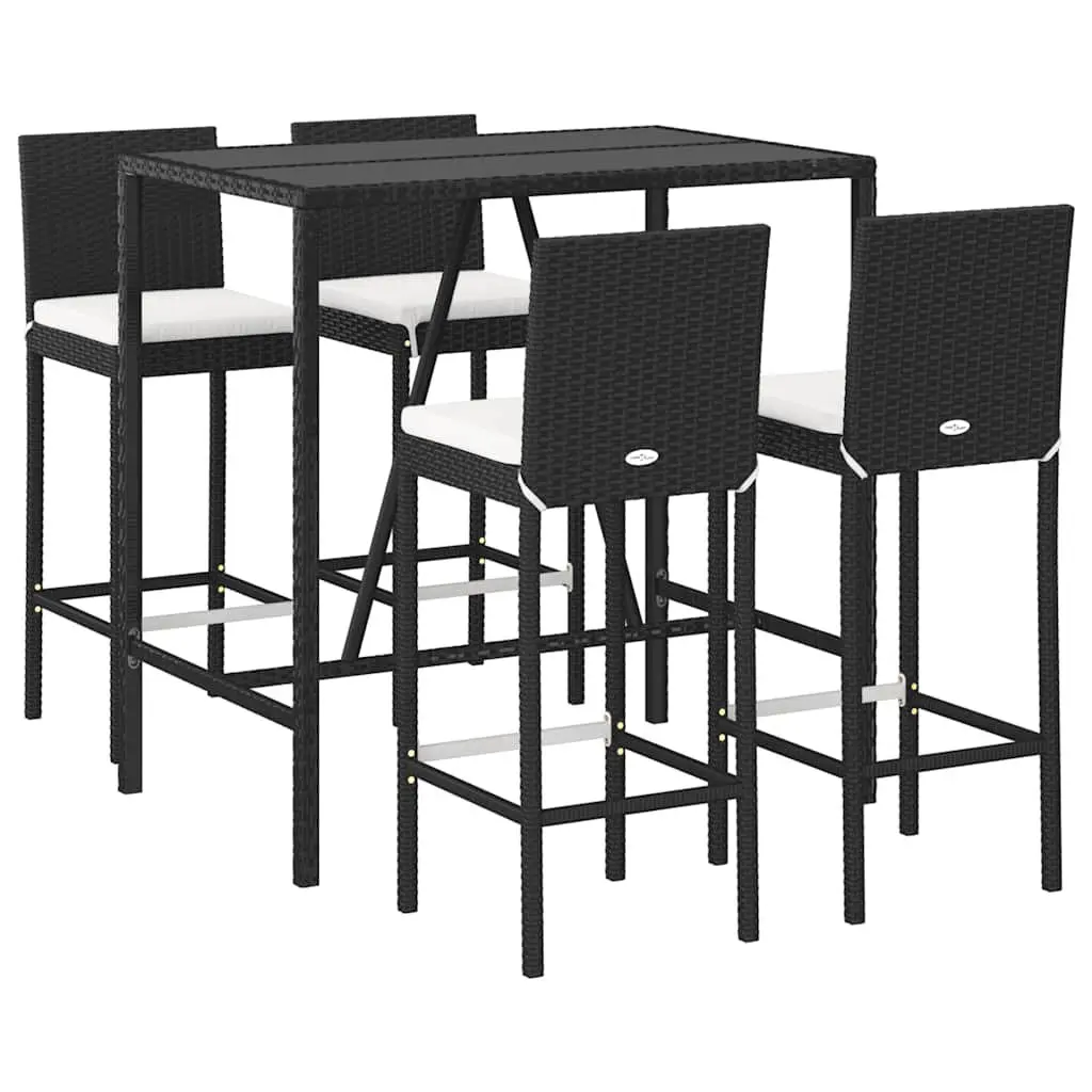5-Piece Black Poly Rattan Bar Set
