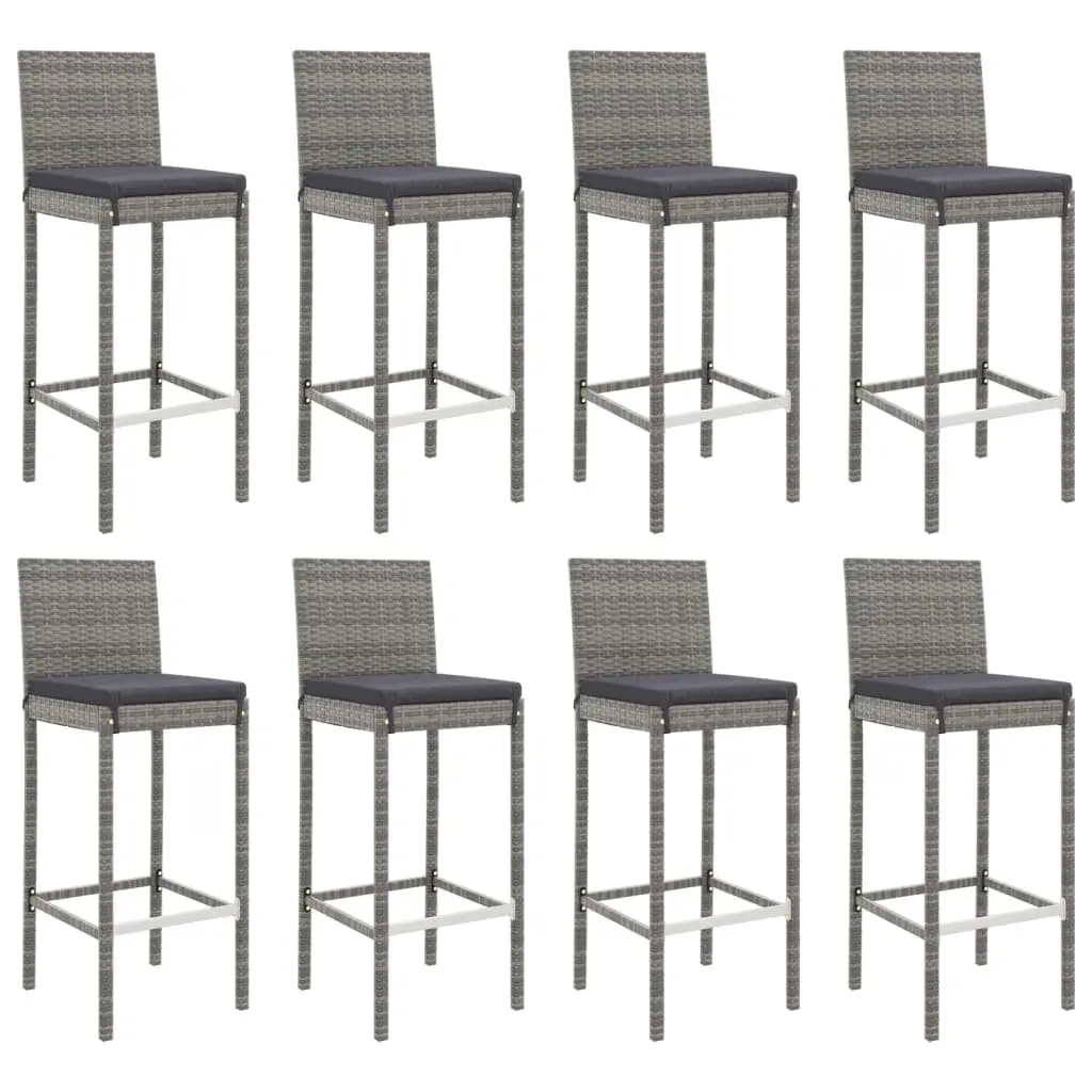 Outdoor Bar Set 9 Piece Grey Poly Rattan Garden Patio Furniture with Cushions