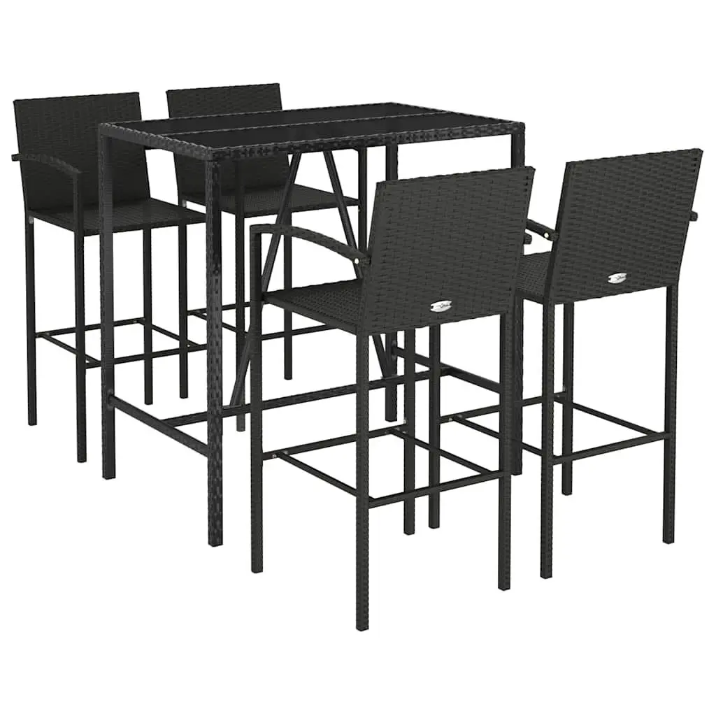 5 Piece Outdoor Bar Set for Patio Garden Black Poly Rattan Furniture with Stools