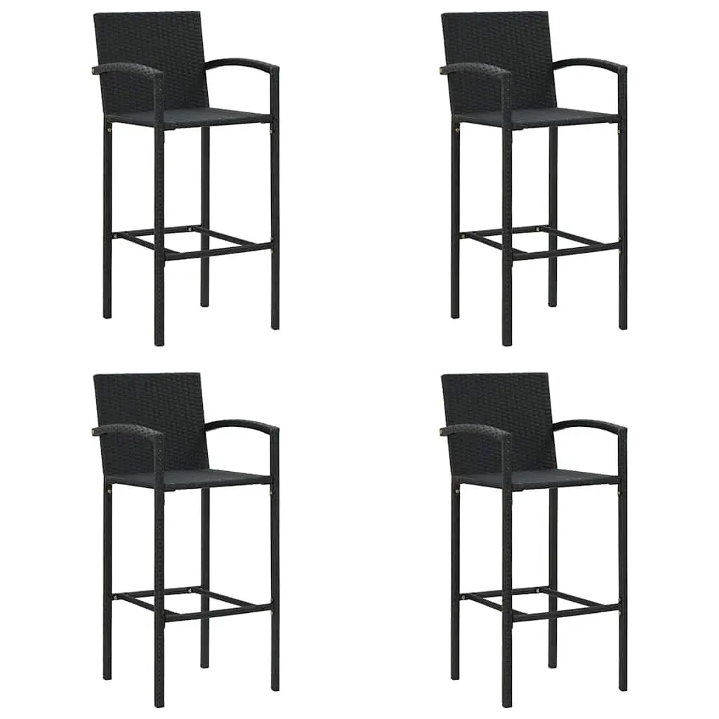 5 Piece Outdoor Bar Set for Patio Garden Black Poly Rattan Furniture with Stools