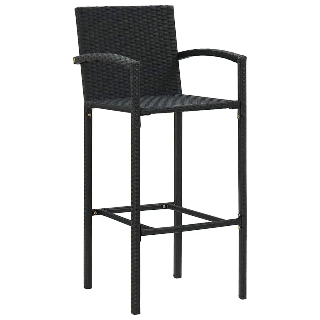 5 Piece Outdoor Bar Set for Patio Garden Black Poly Rattan Furniture with Stools