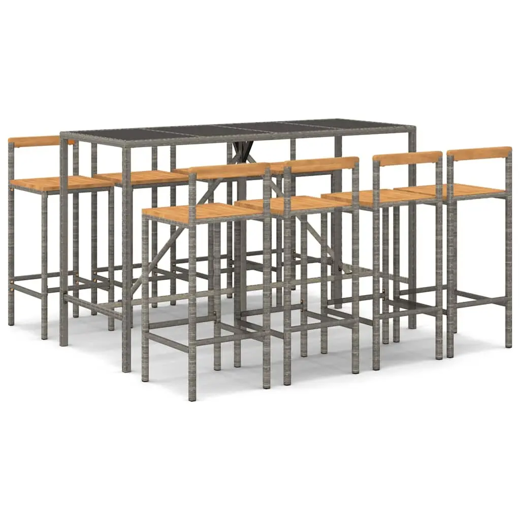 Garden Bar Set 9 Piece Outdoor Furniture Grey Patio Rattan Chair Table Set