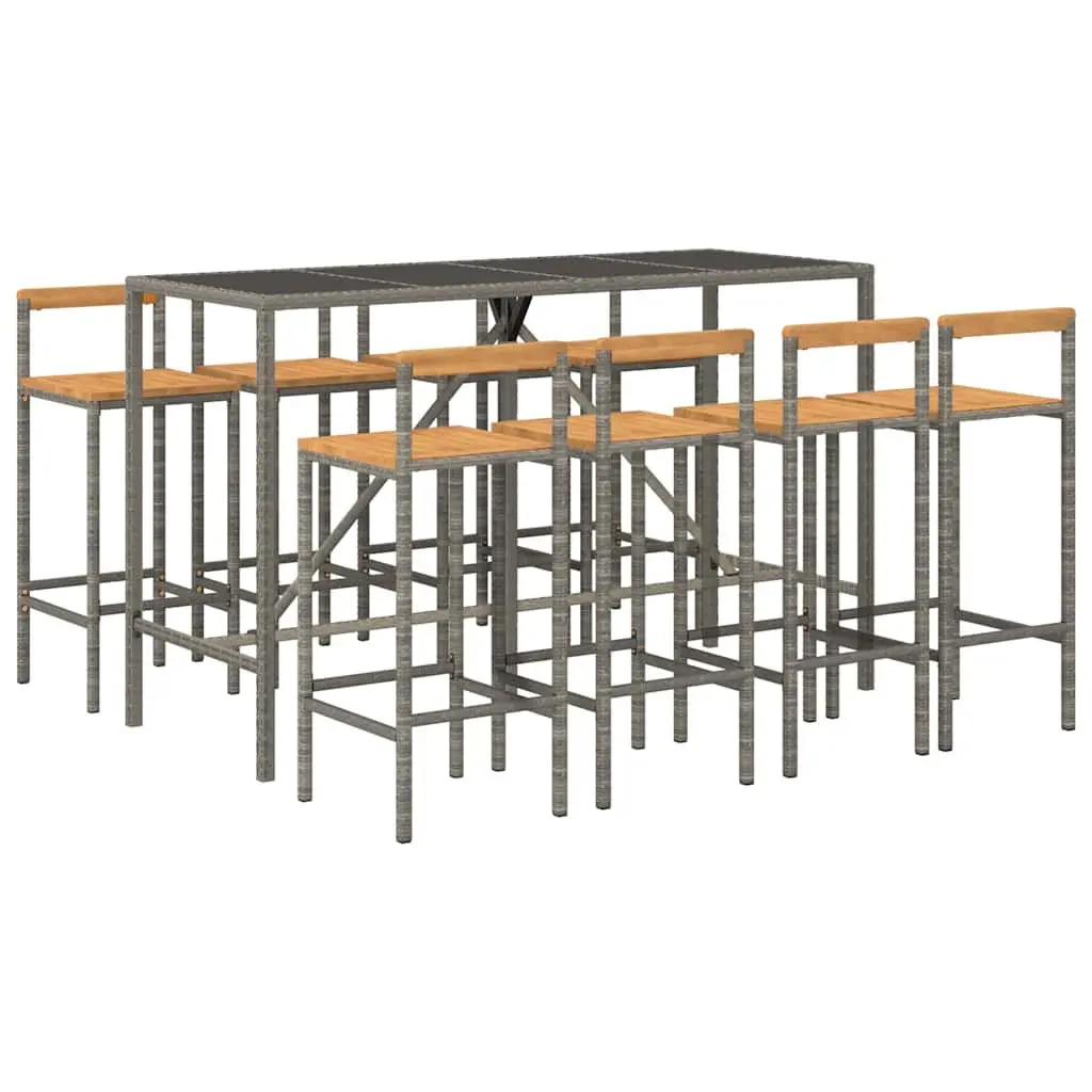 Garden Bar Set 9 Piece Outdoor Furniture Grey Patio Rattan Chair Table Set