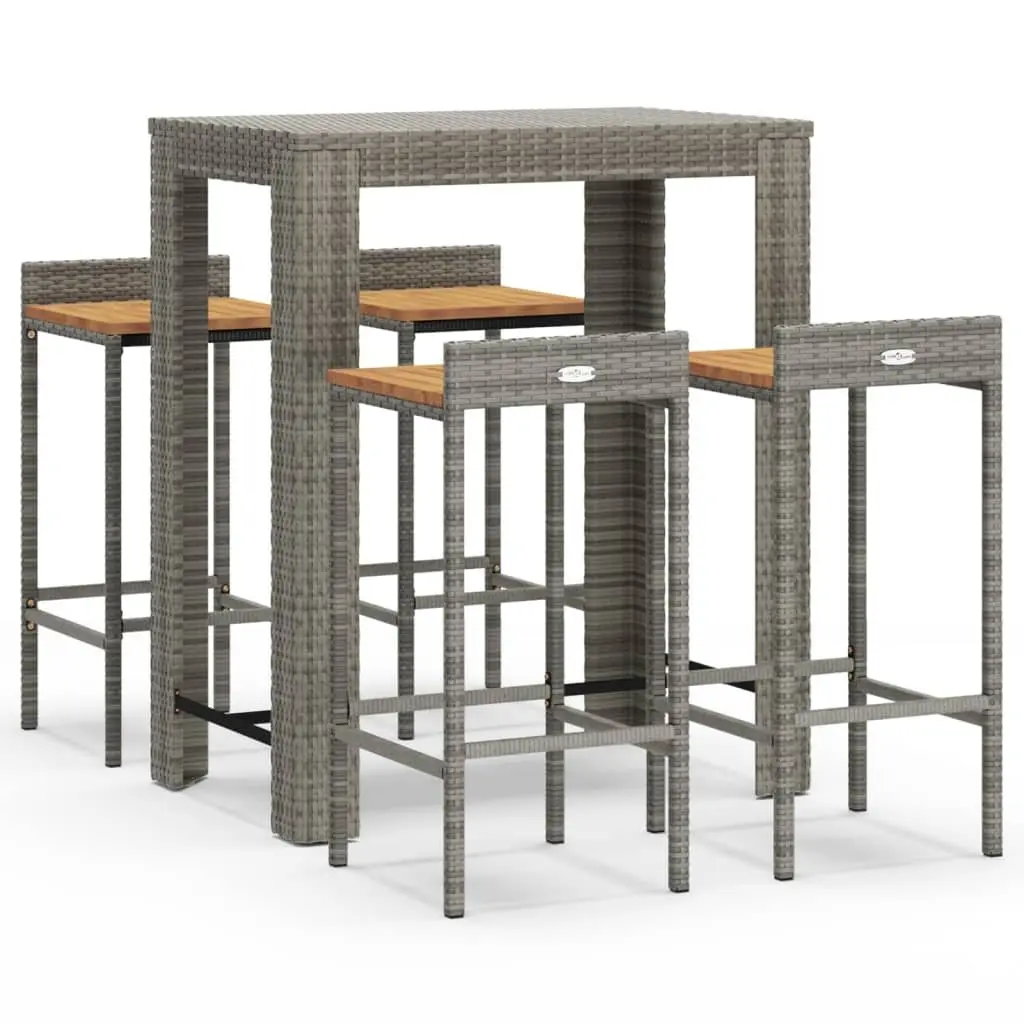 Garden Bar Set Outdoor Furniture 5 Piece Grey Poly Rattan Wood Patio Dining