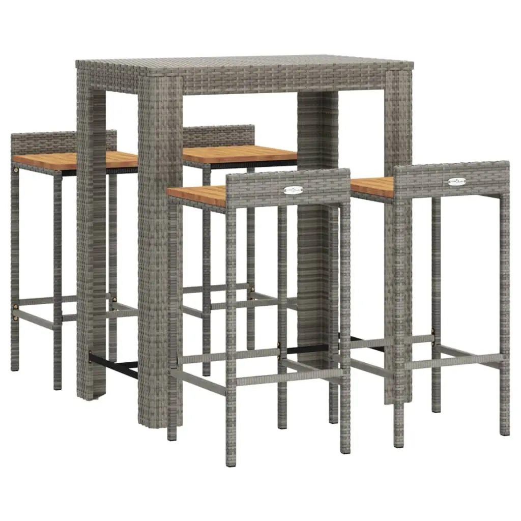 Garden Bar Set Outdoor Furniture 5 Piece Grey Poly Rattan Wood Patio Dining