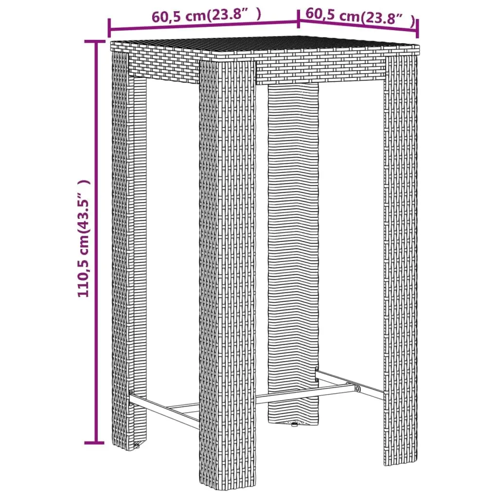 Garden Bar Set 3 Piece Grey Poly Rattan Wooden Seat Outdoor Patio Furniture