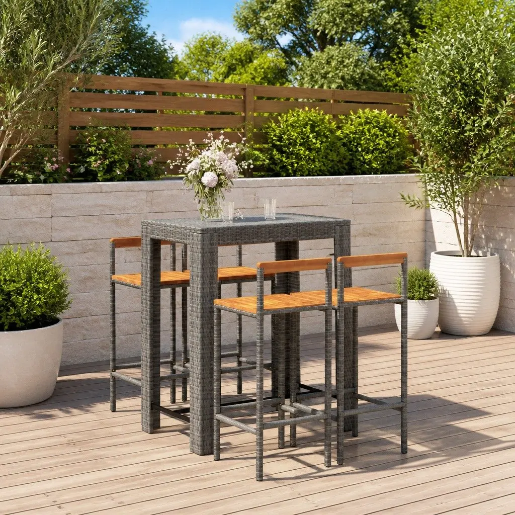 Garden Bar Set 5 Piece Grey Outdoor Furniture Patio Dining Table Stools