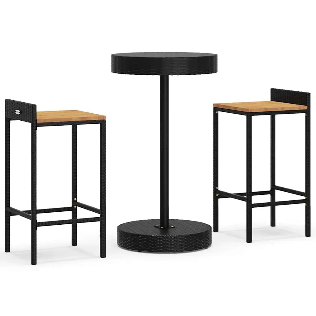 Garden Bar Set Outdoor Patio Furniture 3 Piece Black Poly Rattan Stool Table