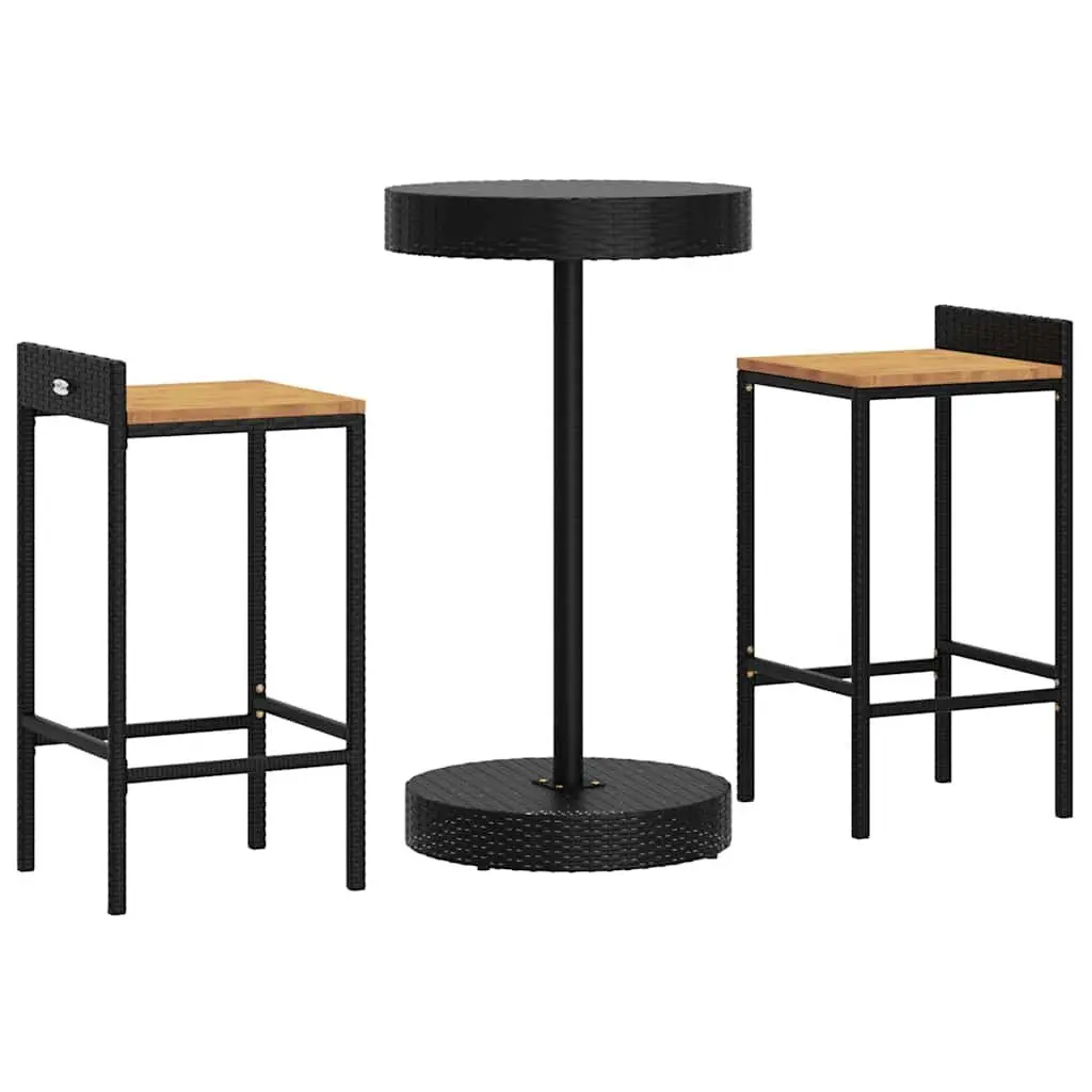Garden Bar Set Outdoor Patio Furniture 3 Piece Black Poly Rattan Stool Table
