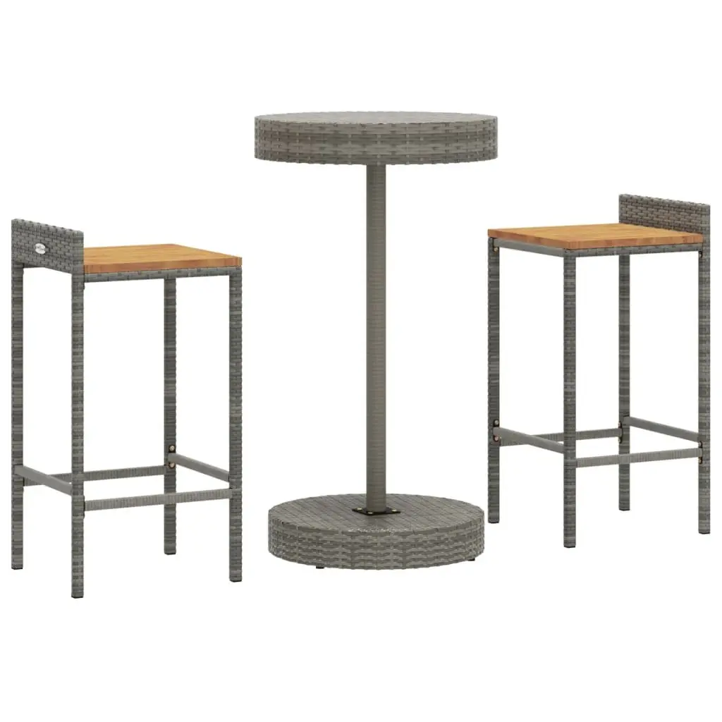 3 Piece Grey Rattan Bar Set