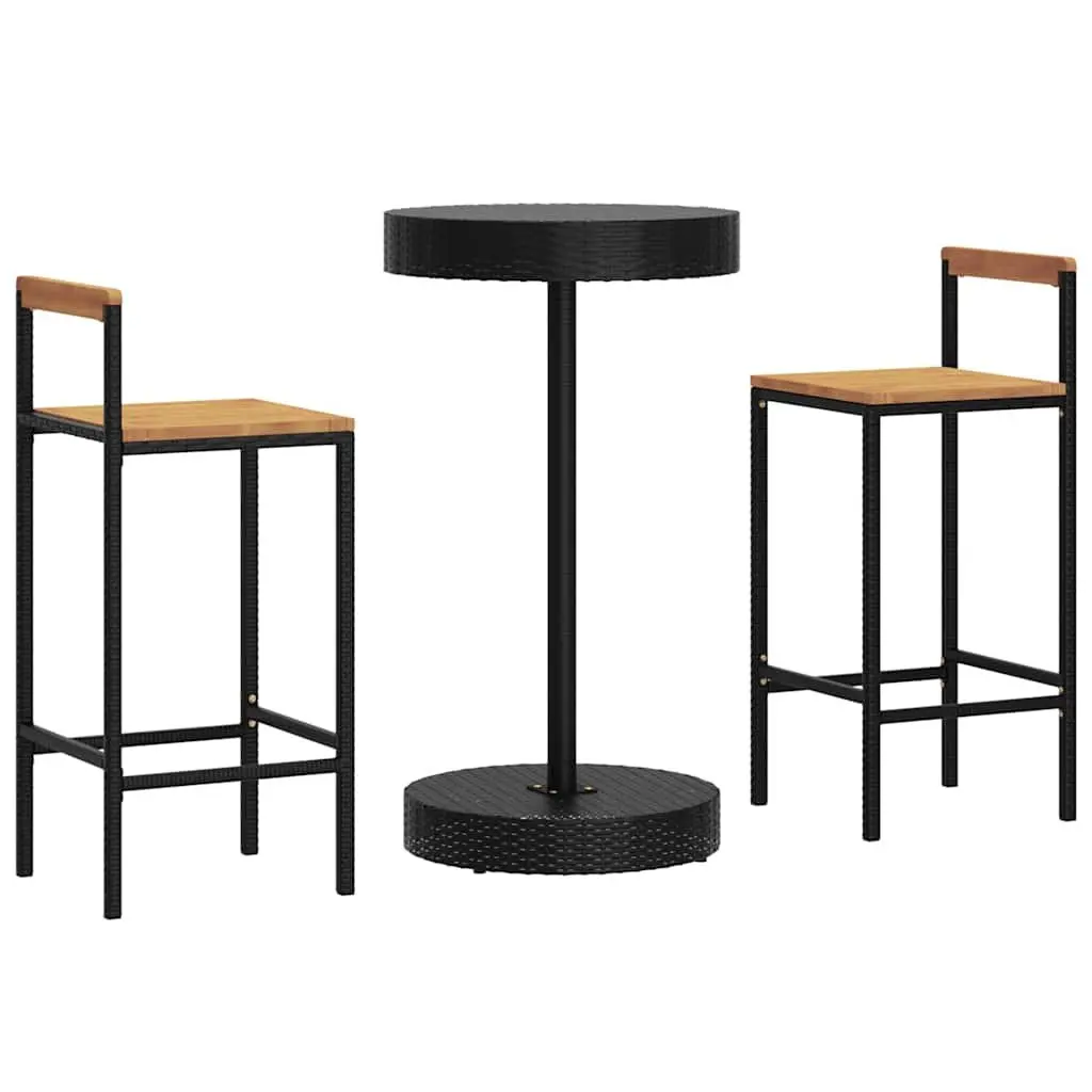 Outdoor Garden Bar Set 3 Piece Round Table Stools Patio Furniture Black