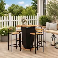 5 Piece Outdoor Bar Set - Poly Rattan & Steel Frame