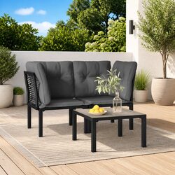 3 Piece Outdoor Garden Lounge Set Black Grey Poly Rattan Patio Furniture Sofa