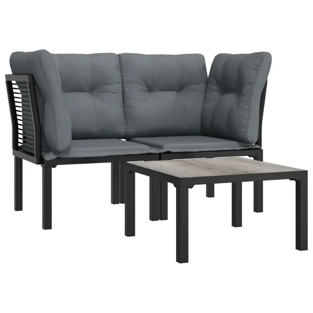 3 Piece Outdoor Garden Lounge Set Black Grey Poly Rattan Patio Furniture Sofa
