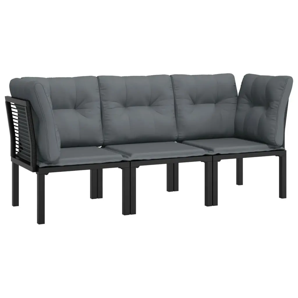 Garden Lounge Set 3 Piece Outdoor Furniture Poly Rattan Black Grey Patio
