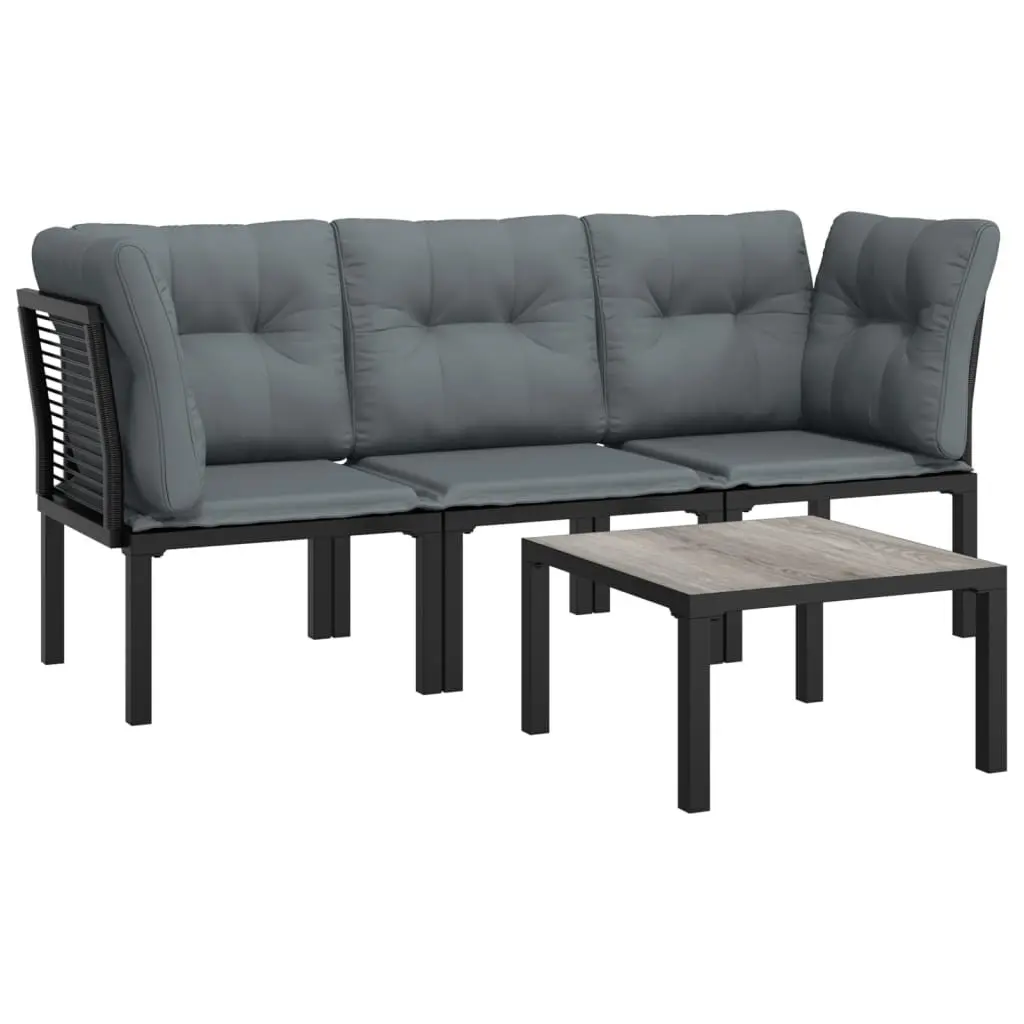 Garden Lounge Set Outdoor Furniture 4 Piece Black Grey Poly Rattan Patio Seating