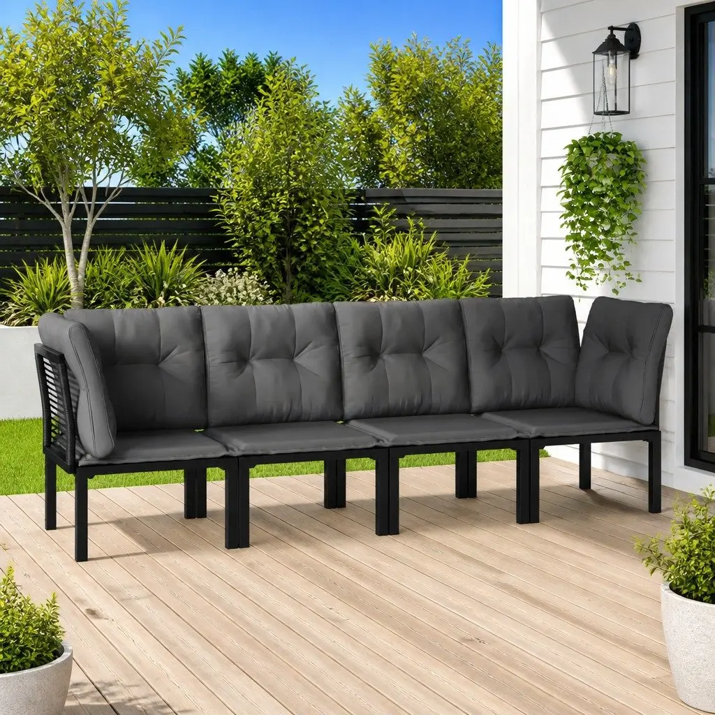 4 Piece Patio Lounge Set Black Grey Poly Rattan for Outdoor Garden Relaxation