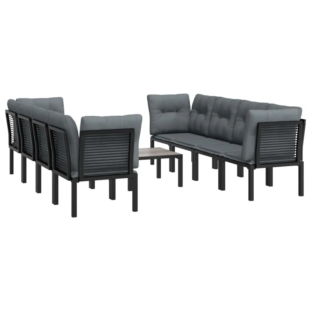 9 Piece Modular Outdoor Lounge Set Black Grey Poly Rattan with Coffee Table
