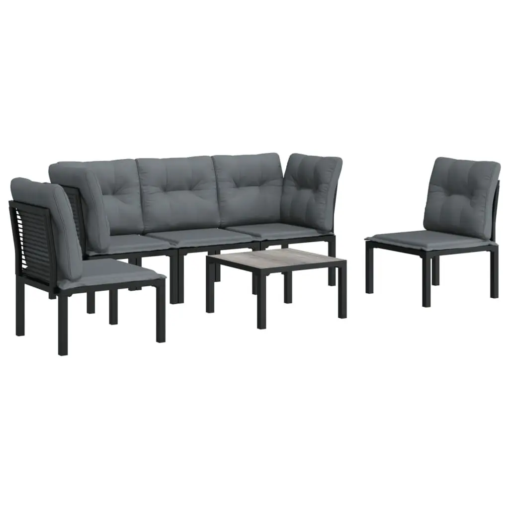 6 Piece Garden Lounge Set Modular Outdoor Furniture Patio Seating Black Grey Rattan
