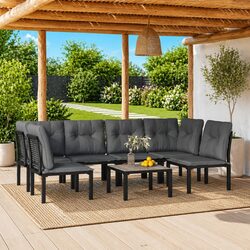 7 Piece Outdoor Garden Lounge Set Black Grey Poly Rattan Modular Patio Furniture