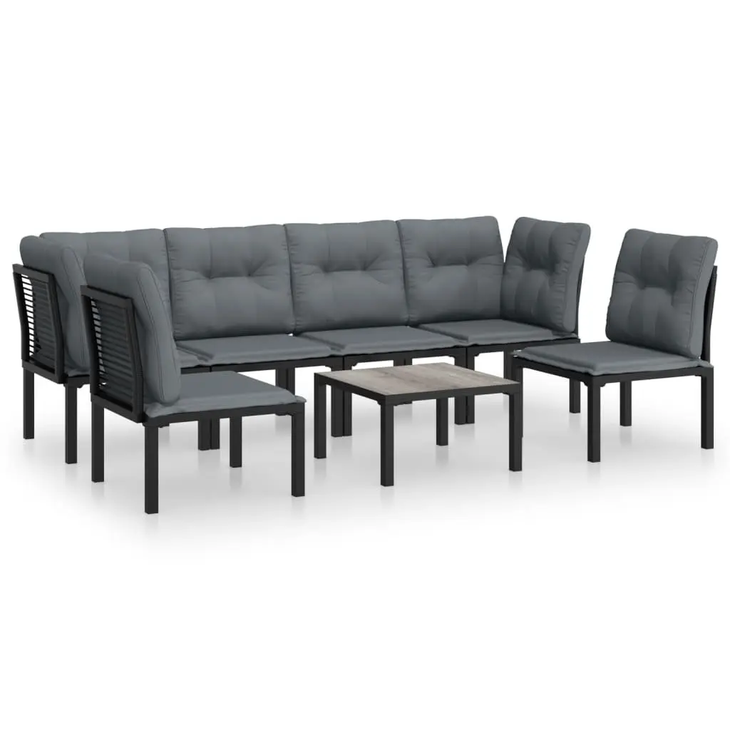 7 Piece Outdoor Garden Lounge Set Black Grey Poly Rattan Modular Patio Furniture