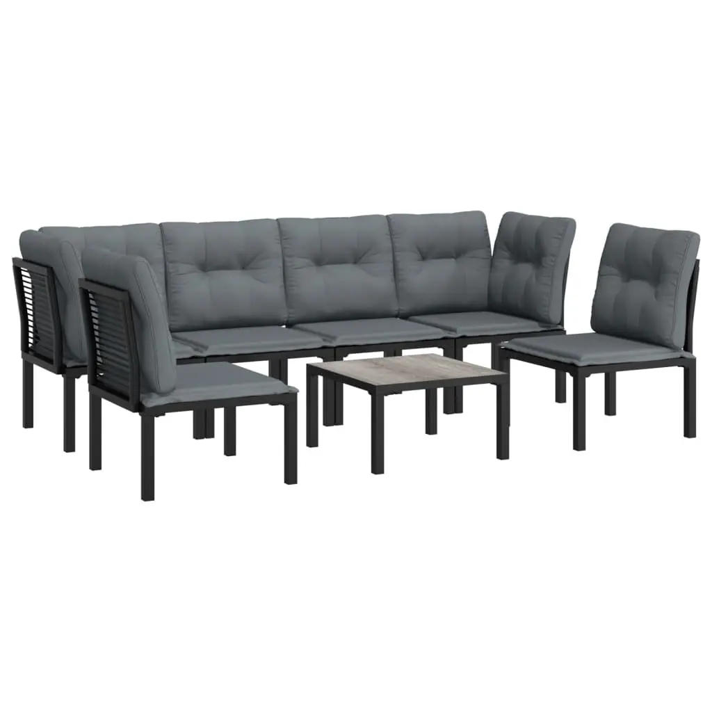 7 Piece Outdoor Garden Lounge Set Black Grey Poly Rattan Modular Patio Furniture