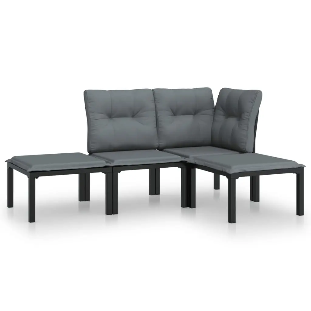 Outdoor Lounge Set 4 Piece Garden Furniture Black Grey PE Rattan Patio Sofa