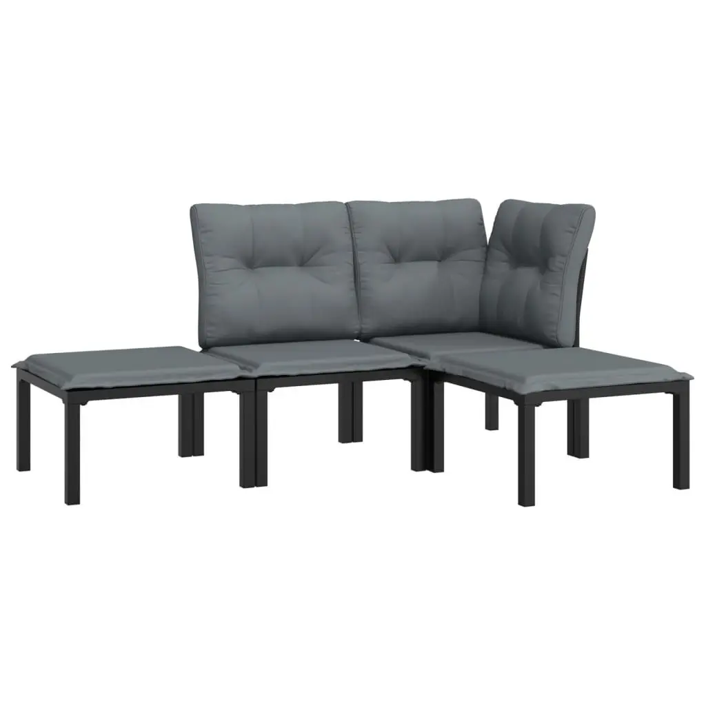 Outdoor Lounge Set 4 Piece Garden Furniture Black Grey PE Rattan Patio Sofa