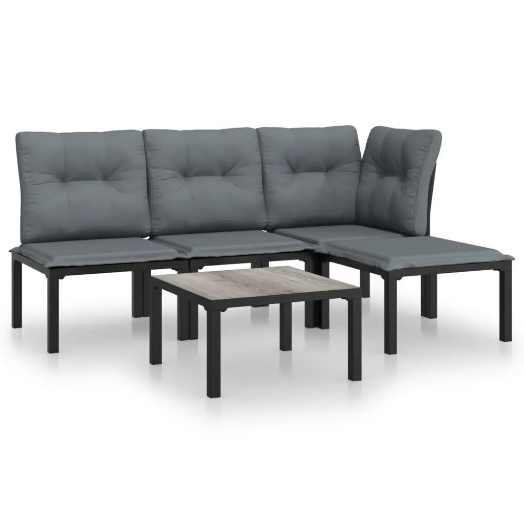5 Piece Modular Lounge Set for Outdoor Garden Black Grey Weather Resistant Rattan Furniture