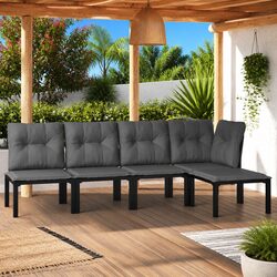 5 Piece Outdoor Garden Lounge Set Black Grey Poly Rattan Furniture Patio Sofa