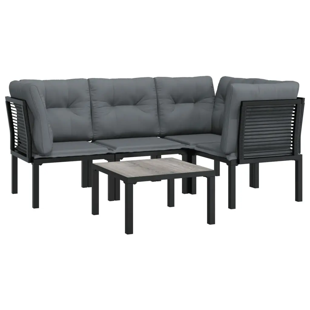 5 Piece Modular Garden Lounge Set Black Grey Rattan for Outdoor Patio Entertainment