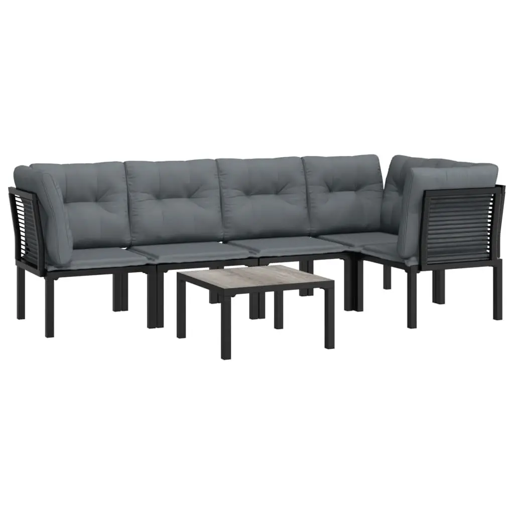 6 Piece Garden Lounge Set Black Grey Outdoor Furniture Poly Rattan Patio Sofa