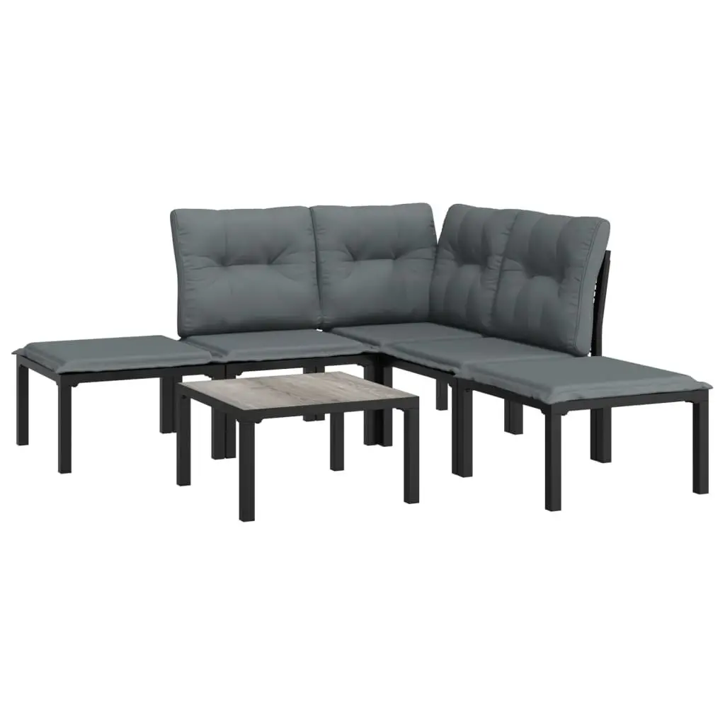 6 Piece Outdoor Garden Lounge Set Black Grey Poly Rattan Furniture Patio Seating