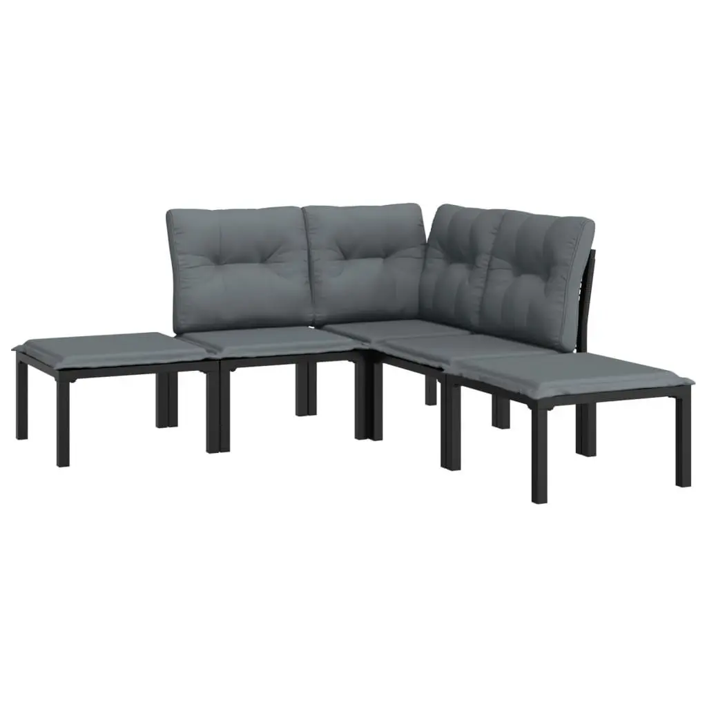 Garden Lounge Set 5 Piece Outdoor Patio Furniture Black Grey Poly Rattan Modular