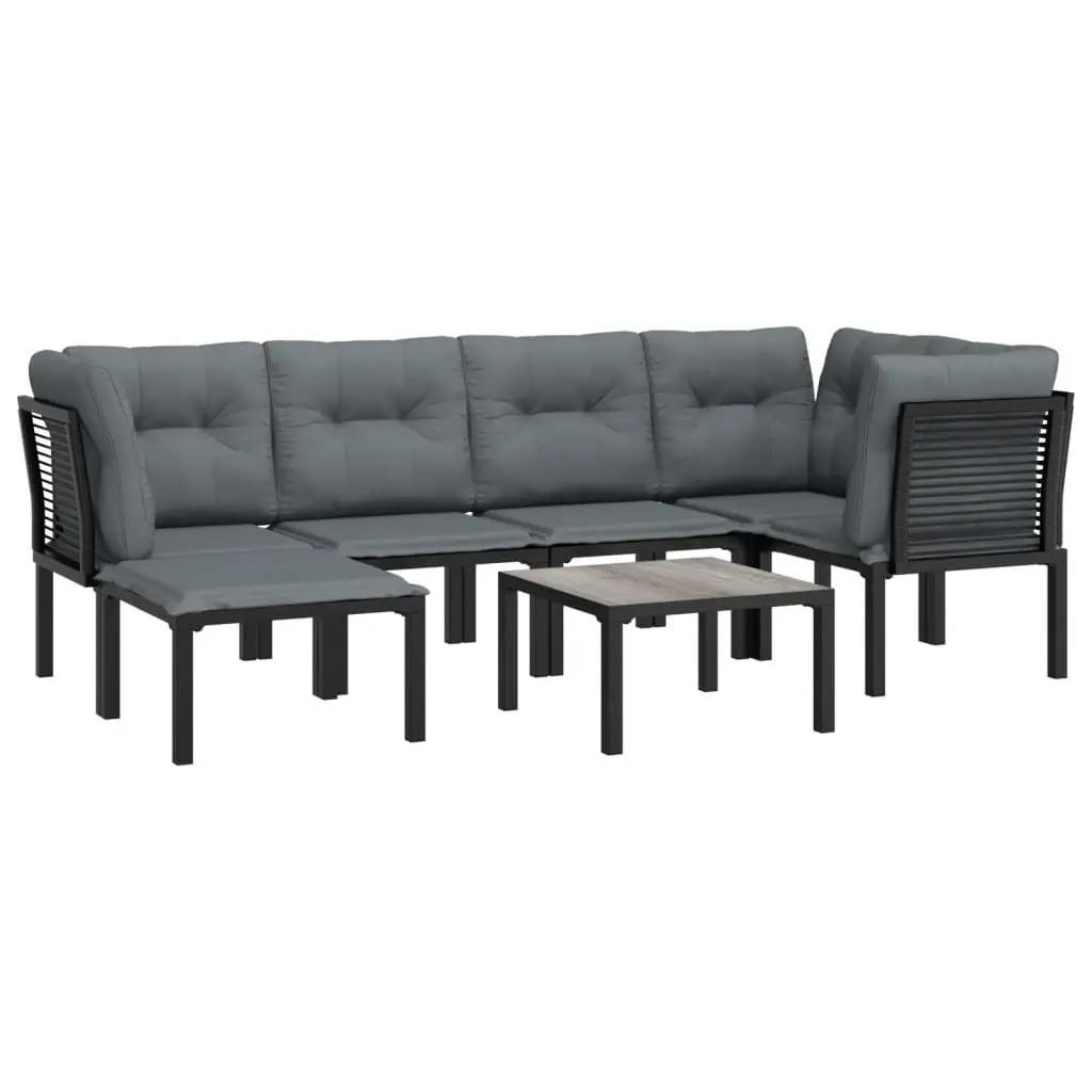 Outdoor Lounge Set Garden Use 7 Piece Black Grey PE Rattan Furniture