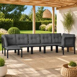 7 Piece Outdoor Garden Lounge Set Black Grey Poly Rattan Patio Furniture