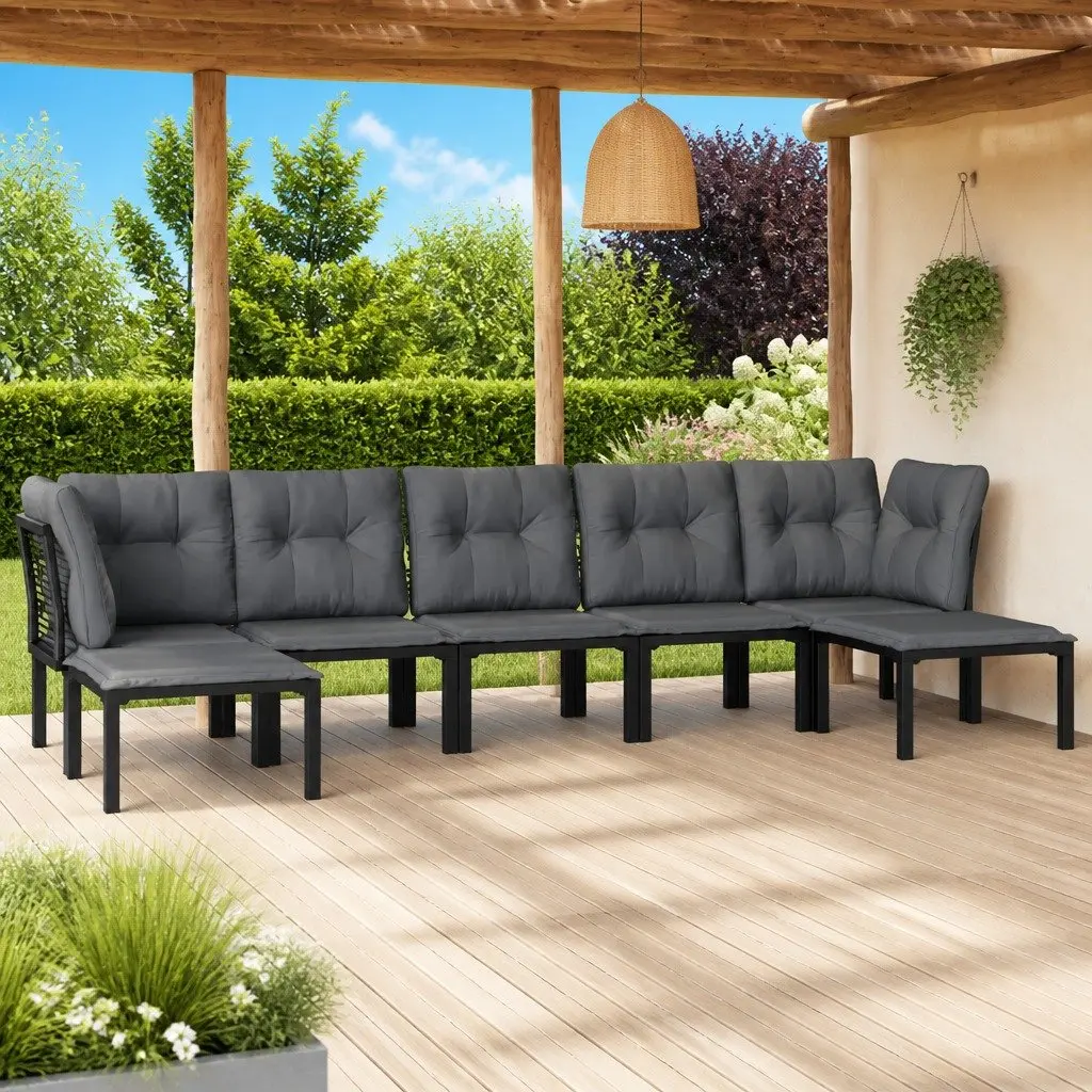 7 Piece Outdoor Garden Lounge Set Black Grey Poly Rattan Furniture Modular