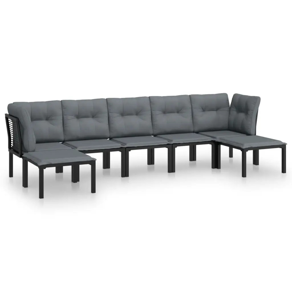 7 Piece Outdoor Garden Lounge Set Black Grey Poly Rattan Furniture Modular