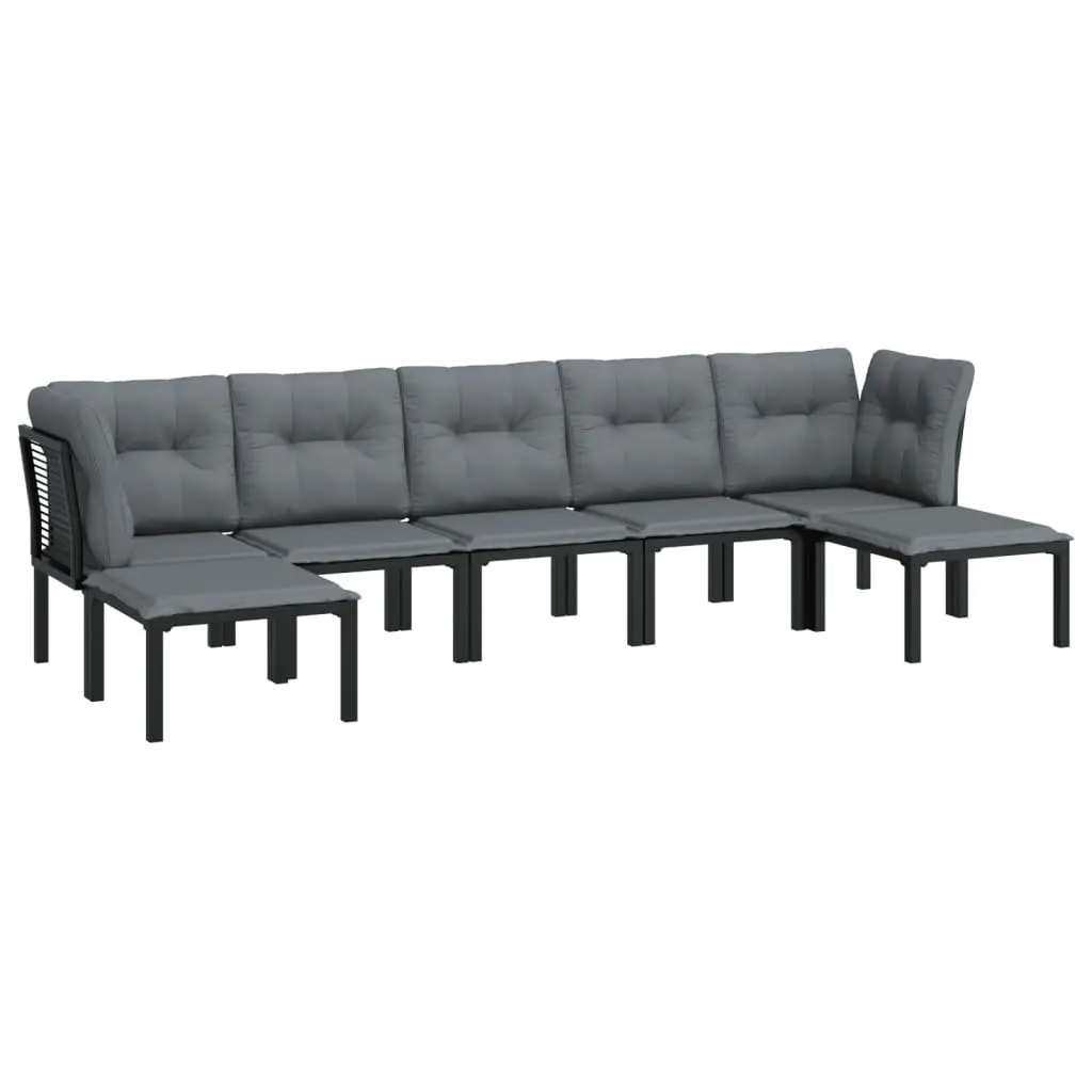 7 Piece Outdoor Garden Lounge Set Black Grey Poly Rattan Furniture Modular
