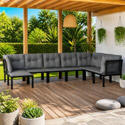 Garden Lounge Set 8 Piece Outdoor Furniture Black Grey Poly Rattan Modular