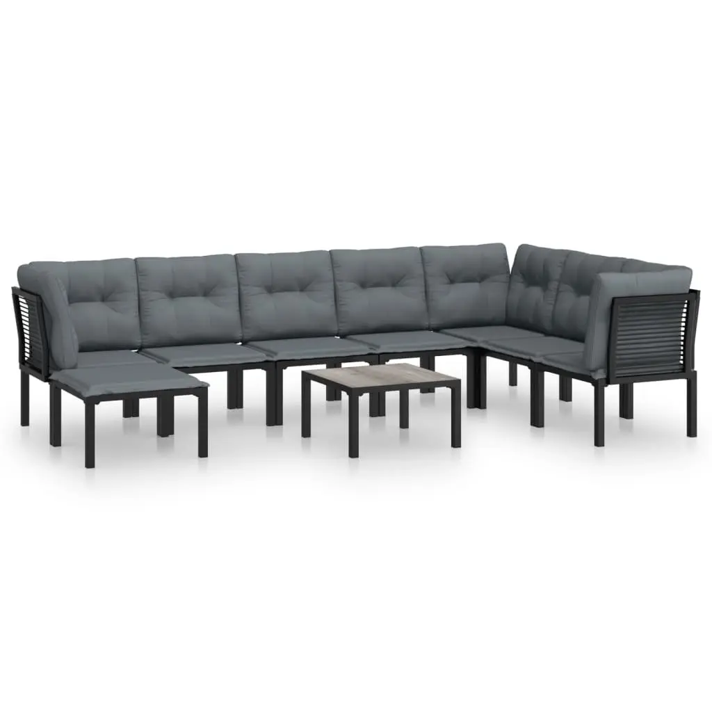 Garden Lounge Set 9 Piece Outdoor Furniture Black Grey Rattan Sectional Sofa