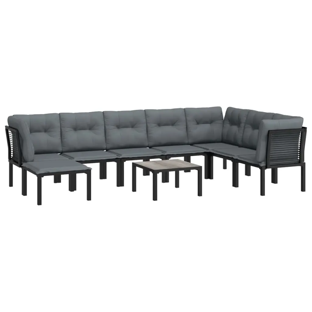Garden Lounge Set 9 Piece Outdoor Furniture Black Grey Rattan Sectional Sofa