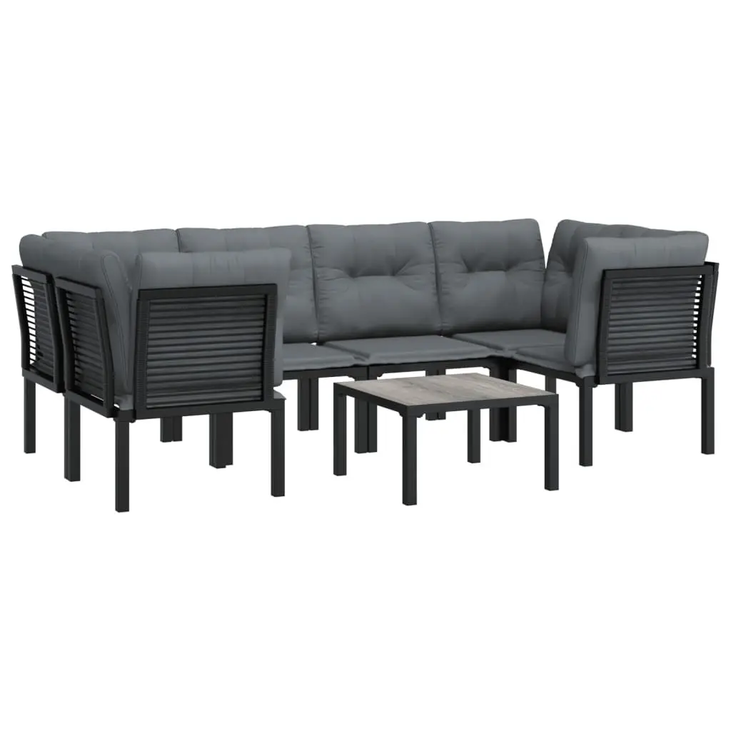 Garden Lounge Set 7 Piece Outdoor Furniture Black Grey Poly Rattan Modular