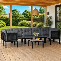 Garden Lounge Set 8 Piece Outdoor Furniture Poly Rattan Black Grey Patio Sofa